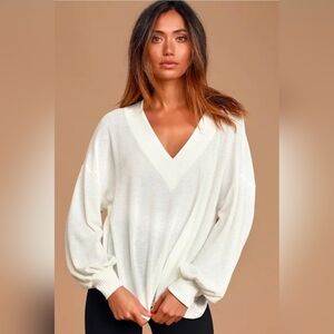 ❤️ LULU'S PERSONAL RECORD BALLOON SLEEVE WHITE SWEATER TOP, LARGE